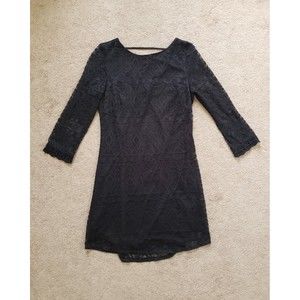Speeckless Midi Lace Black Dress V-Back Crochet Sleeves Bottom Zip Women's Sz 3